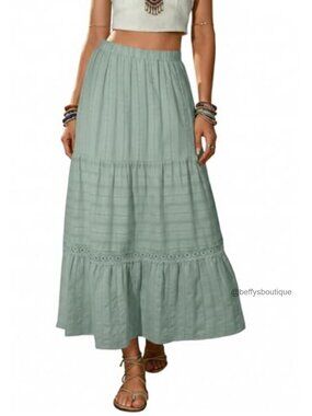 Boho Tiered High Waisted Cotton Long Flowy Skirt